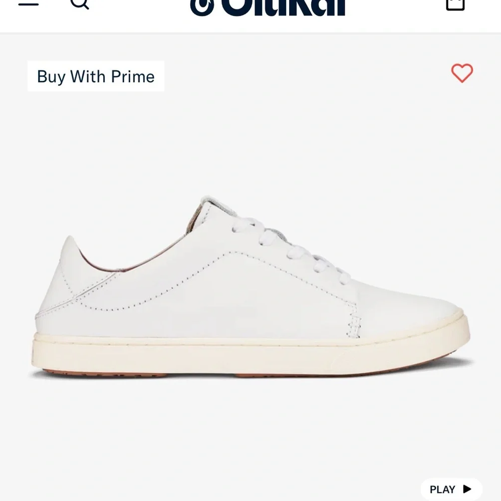 OluKai Pehuea Lī ‘Ili Women's White Leather Sneakers 8.5‎ like new